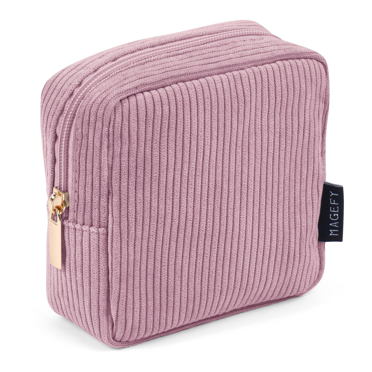MAGEFY Small Makeup Bag for Purse Mini Cosmetics Bag Corduroy Cute Cosmetic Pouch for Women with Slip-in Pockets (Pink)