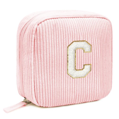 Birthday Gifts for Women Personalized Mini Makeup Bag Cosmetic Bag Travel Toiletry Bag Gifts for Girlfriend Bridal Shower Preppy Stuff for Teen Girls 15 14 13 Year Old Girl Gifts(Letter C, Pink)