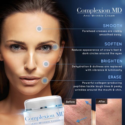 Complexion MD Advanced Anti-Wrinkle Cream - Clinically Tested Multi-Peptide & Hyaluronic Acid - Hypoallergenic Face Moisturizer - 1 Ounce