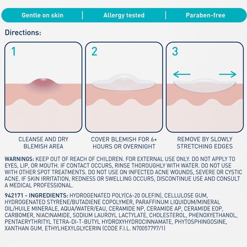 CeraVe Hydrocolloid Blemish Patches, Oil Absorbing Spot Control with Ceramides and Niacinamide, Allergy-Tested & Suitable For Sensitive Skin, Ultra-Thin & Blends Into All Skin Tones, 22ct