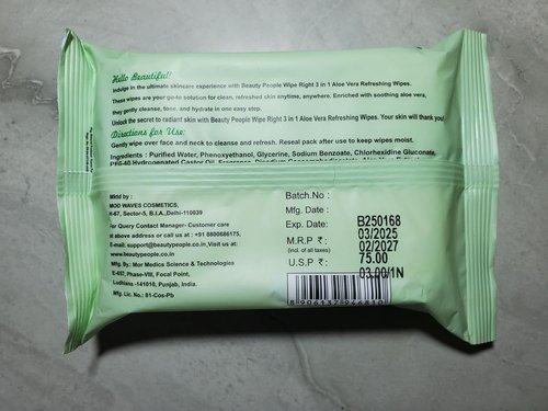Beauty People Aloe Vera Refreshing Wipes - 3 in 1 Cleansing & Hydrating Makeup Remover