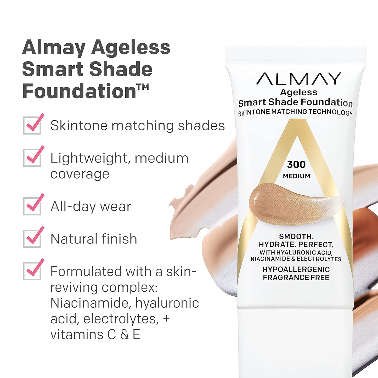 Almay Anti-Aging Foundation - Smart Shade Makeup with Hyaluronic Acid & Vitamin C, 800 Deep, 1 Fl Oz