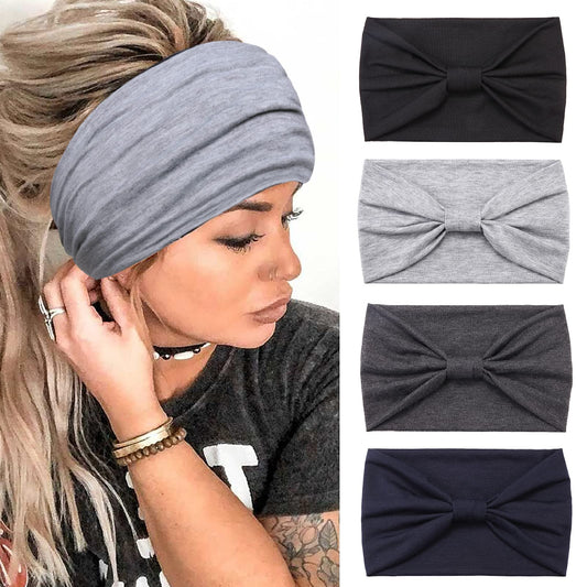 QUEXIAOMIN Wide Headbands for Women Black Stylish Head Wraps Boho Thick Hairbands Large African Sport Yoga Turban Headband Hair Accessories