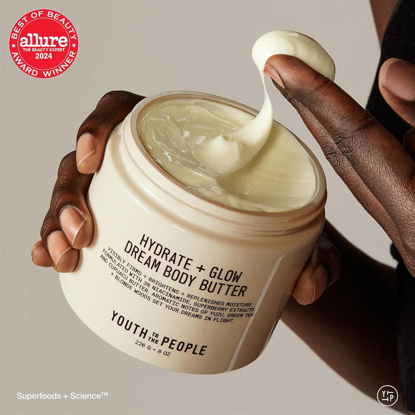 Youth To The People Superberry Body Butter - Hydrate & Glow, 3% Niacinamide, Vegan, 8 oz