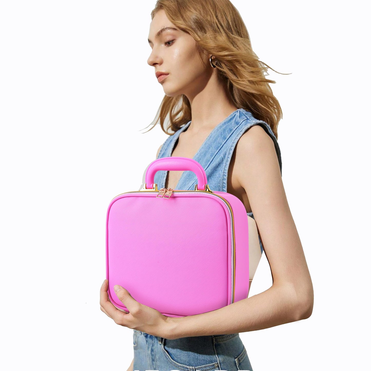 CapsLock Makeup bag with Mirror, LED Light, 3 Adjustable Brightness Levels, Cosmetic Bag with Handle, Portable Storage, Adjustable Partition, Waterproof, Monogrammed Gift Makeup Bag for Women