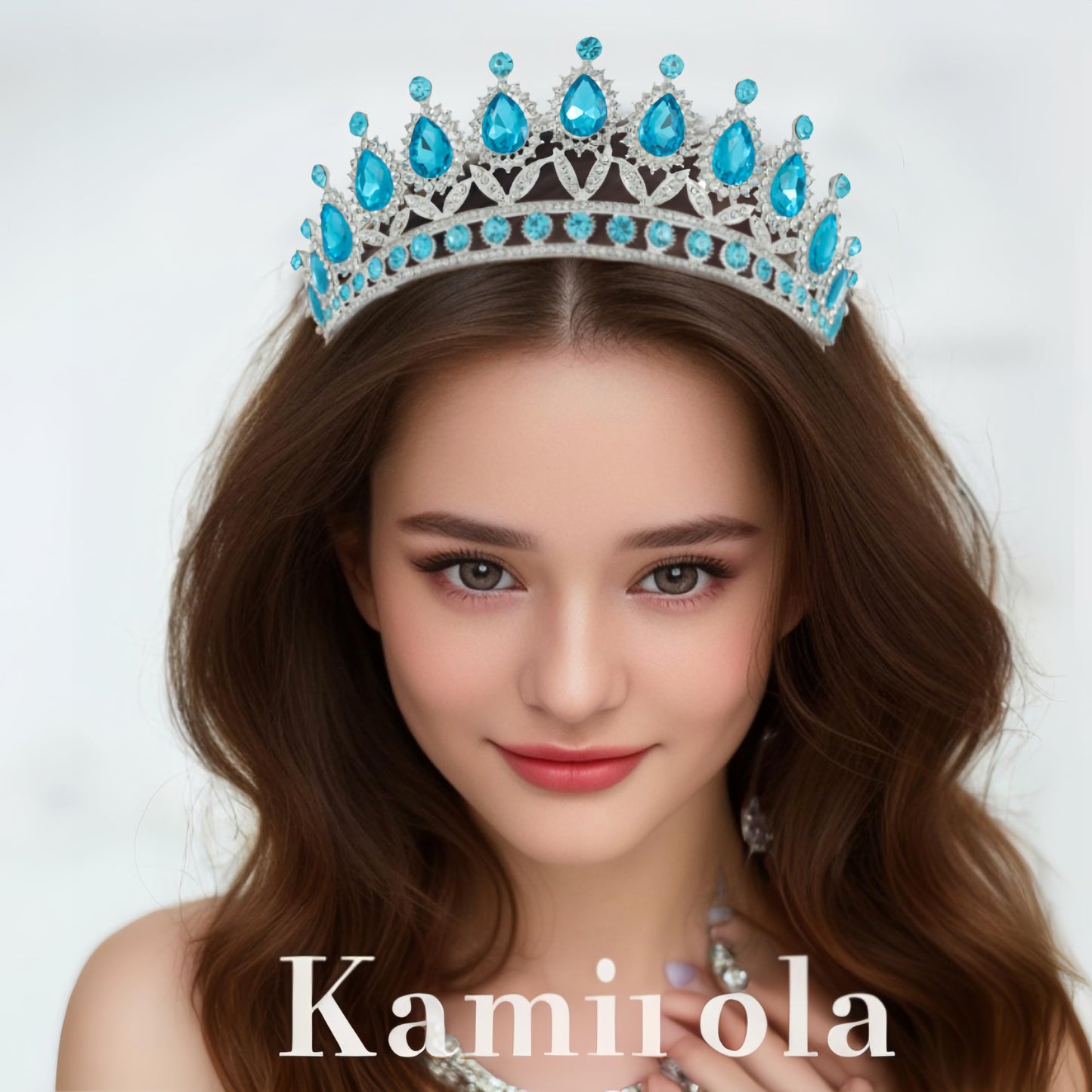 Kamirola Royal Queen Crown and Tiaras Princess Crown for Women and Girls Crystal Headbands for Bridal, Princess for Wedding and Party (KC BLUE)