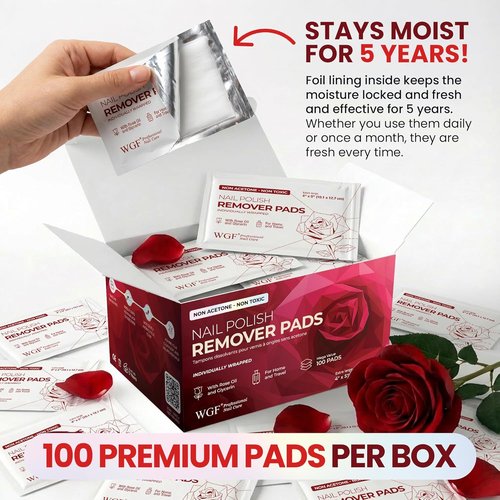 Regine Switzerland Nail Polish Remover Pads - Gentle Non-Acetone Formula - 100 Individually Wrapped Wipes