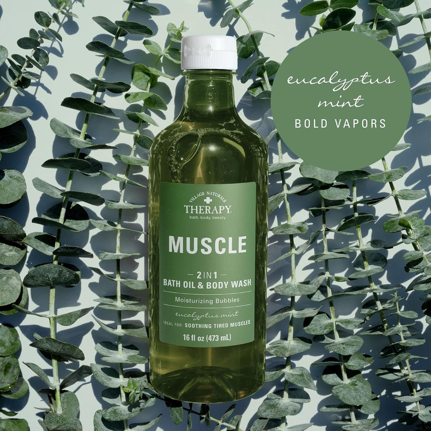Village Naturals Therapy Muscle Foaming Bath Oil | Relaxing Body Wash - 16 oz (2 Pack) - Green