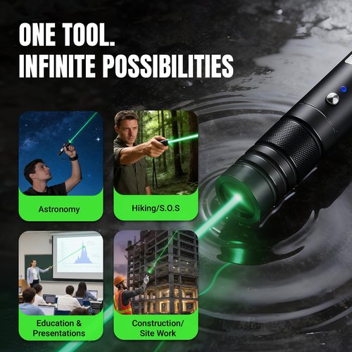 HITEKK High Power Green Laser Pointer | Tactical Long Range Green Laser Pointer | Compact Tactical Lazer Pointer | Rechargeable Lazer Pointer and Carrying Case (X1)