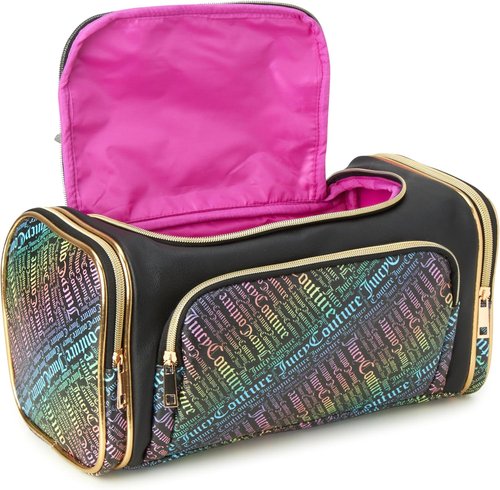 Juicy Couture Makeup Bag - Black Rainbow Cosmetics Organizer for Travel Essentials | Stylish Duffel