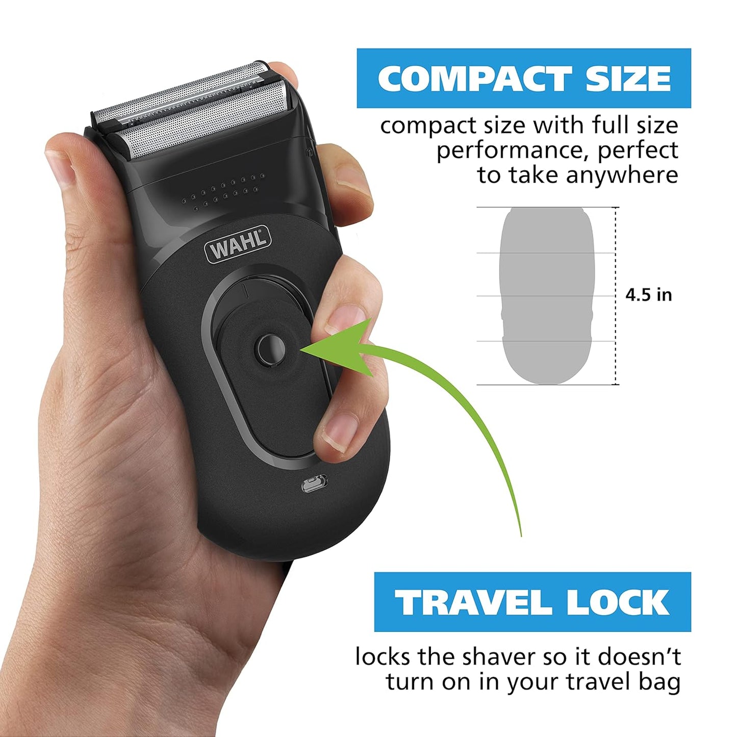 Wahl Compact Rechargeable Lithium Ion Shaver Kit - Hygienic Rinseable Foils & Dual Flexible Foils