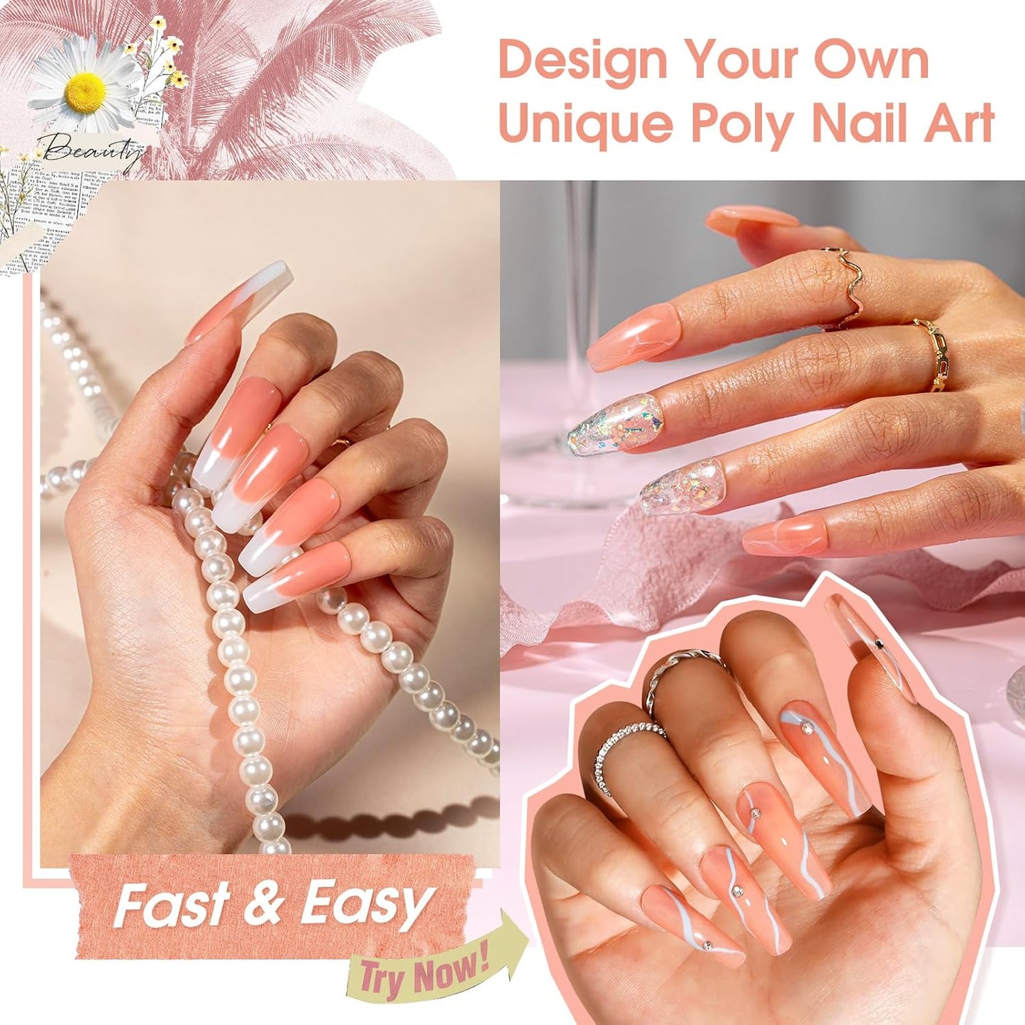 Nude Poly Extension Gel, ROSALIND 2.7 oz Light Nude Poly Nail Gel Builder for Nail Art Decoration, Thickening Extension Easy to DIY Use at Home Need UV Lamp