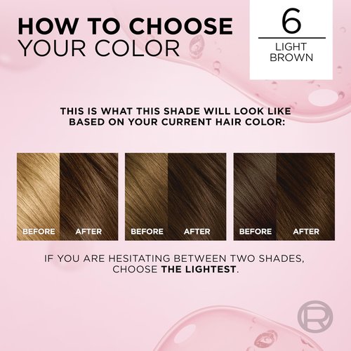 L'Oreal Paris Excellence Crème Permanent Hair Dye, Triple Care Hair Color with Hyaluronic Acid for 100% Gray Coverage, 6 Light Brown, 1 Kit (Packaging May Vary)