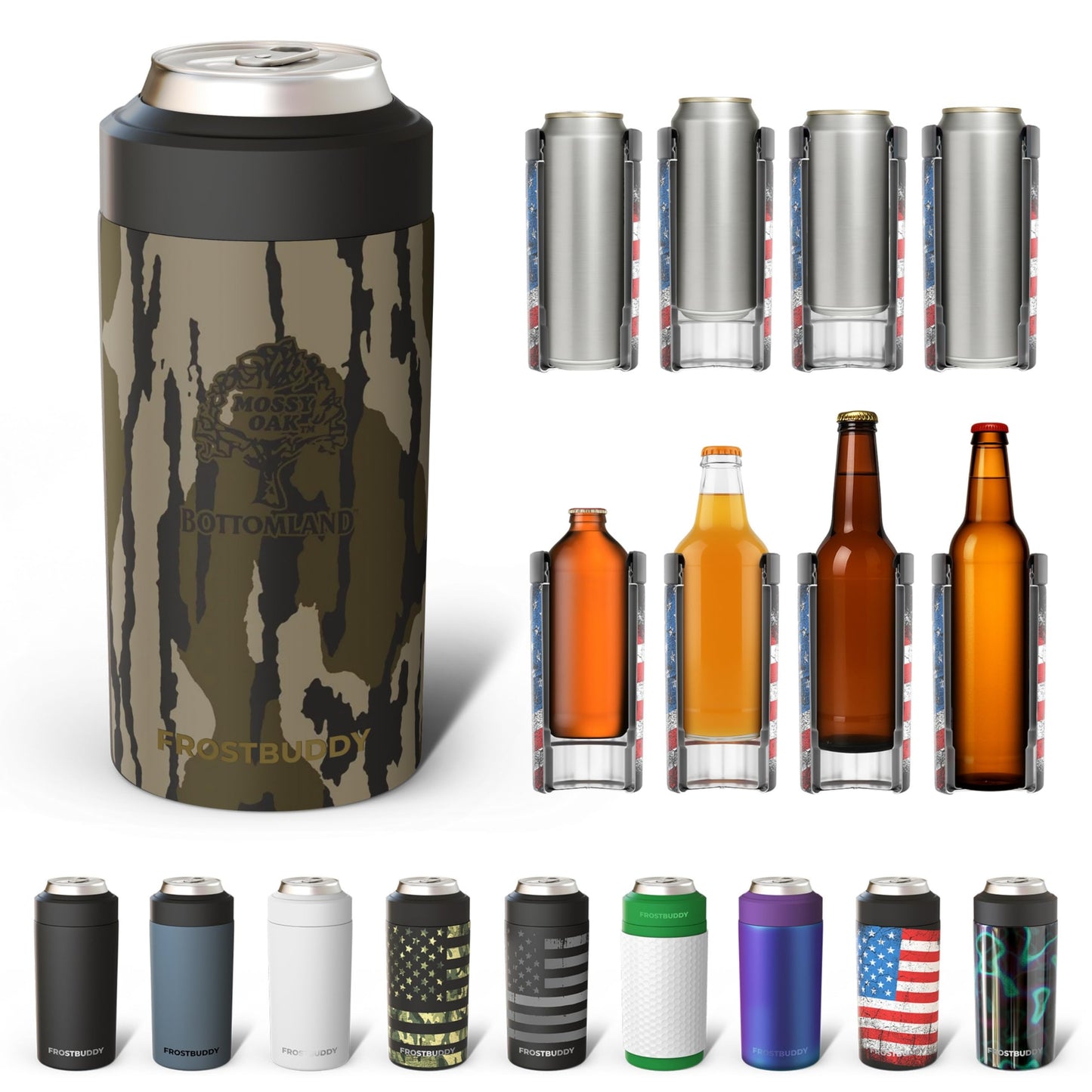 Frost Buddy Universal Buddy Can Cooler - Fits All - For Regular 12 & 16 oz or Slim-Size Bottles - Insulated Double -Walled Stainless Steel (All white)