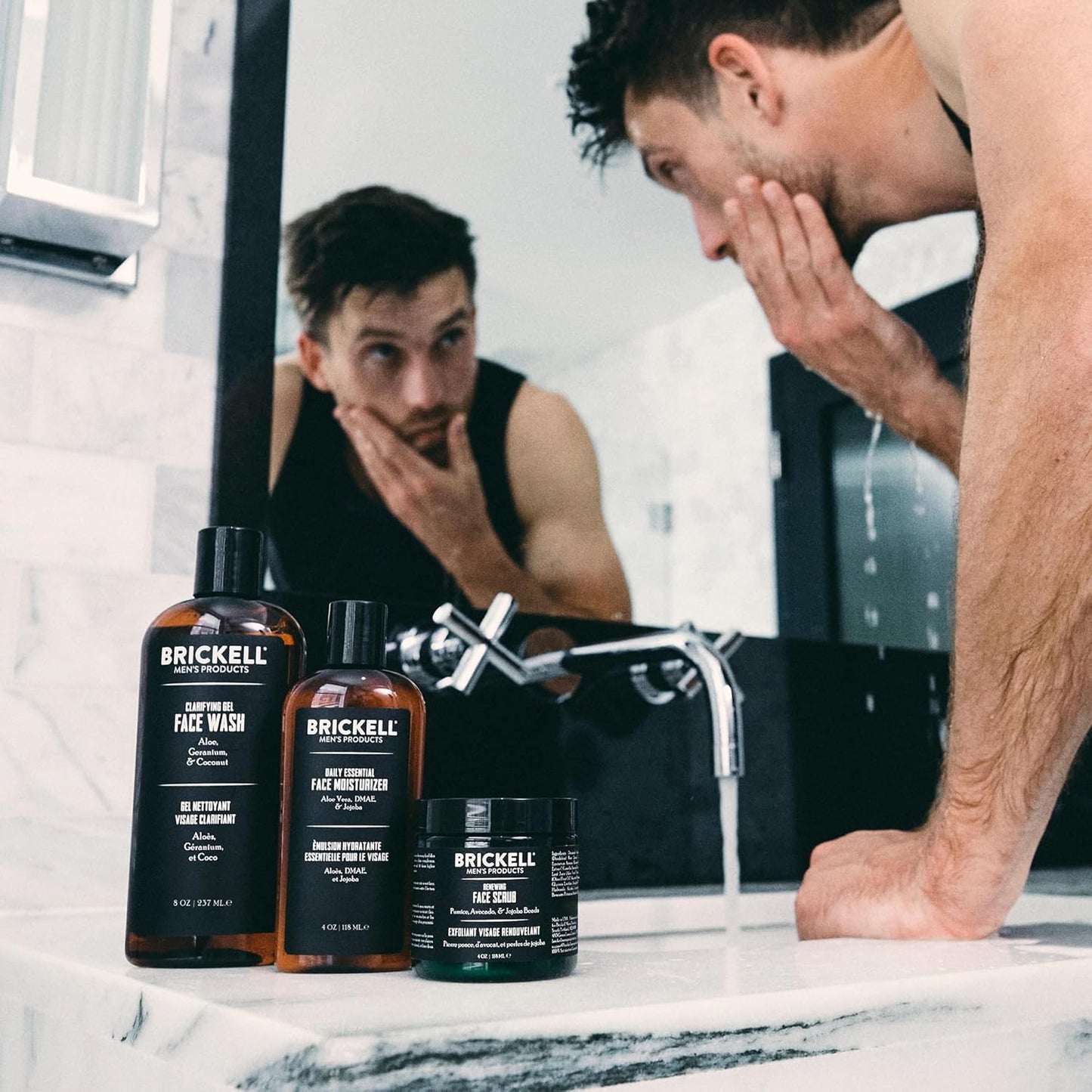 Brickell Men's Products Daily Advanced Face Care Routine - Gel Cleanser, Scrub & Moisturizer Set | Natural & Organic
