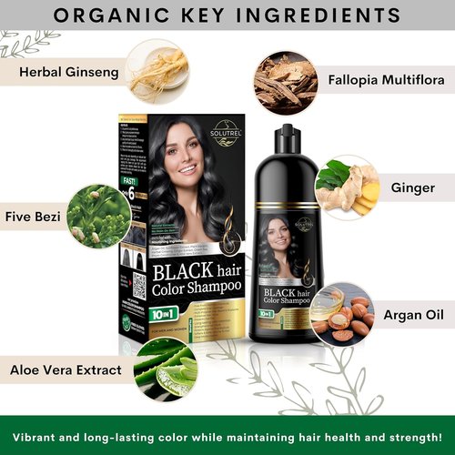 Regine Switzerland Black Hair Dye Shampoo - Instant Gray Coverage in Minutes - 10-in-1 Herbal Formula, Ammonia-Free