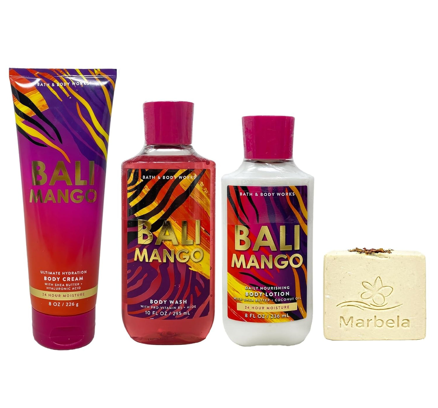 Bath & Body Works Bali Mango Gift Set - Body Cream, Wash & Lotion with Rose Bar Soap - Full Size