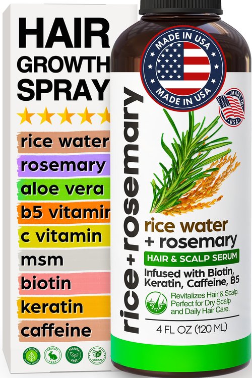 NEW Fermented Rice Water Hair Growth Spray with Rosemary, Biotin, Keratin, Caffeine, Vitamins C & B5 - For Thinning Hair, Hairfall, Thicker, Longer, Softer Hair - All Hair Types - Men & Women