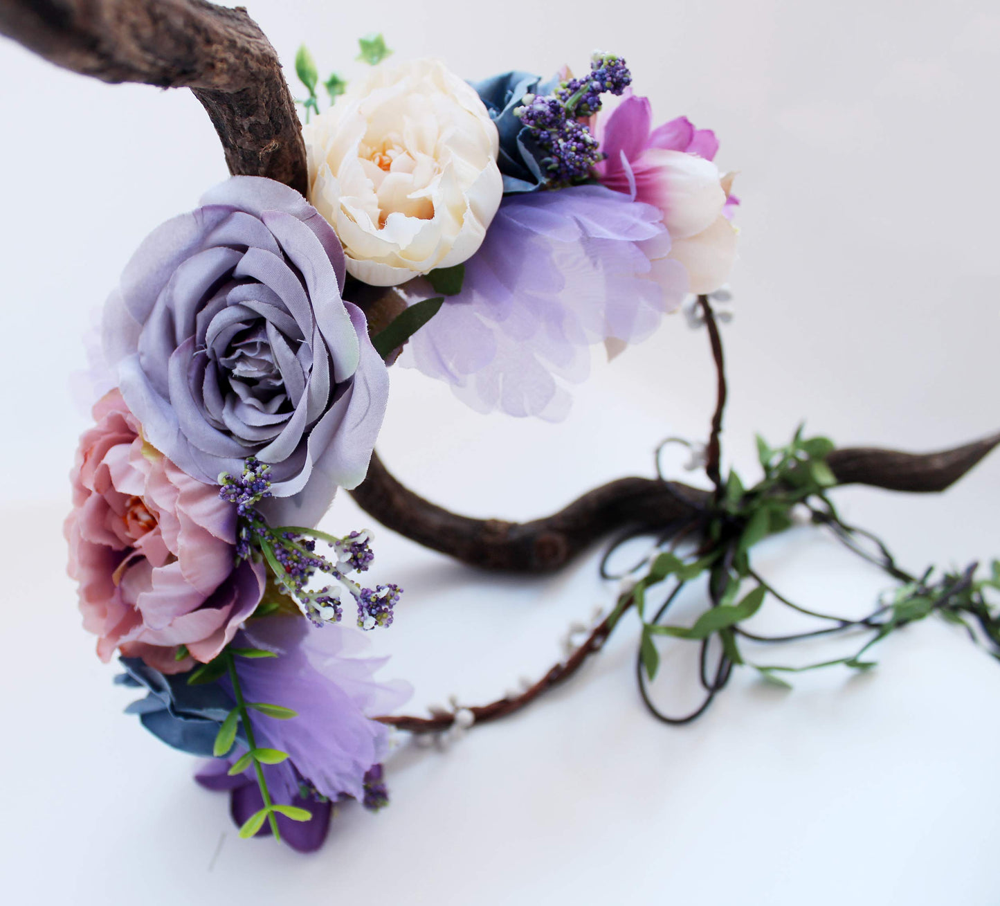 LLinfflr Boho Flower Crown Flower Garland Headband Hair Wreath Floral Halo Headpiece with Ribbon Wedding Party Lavander