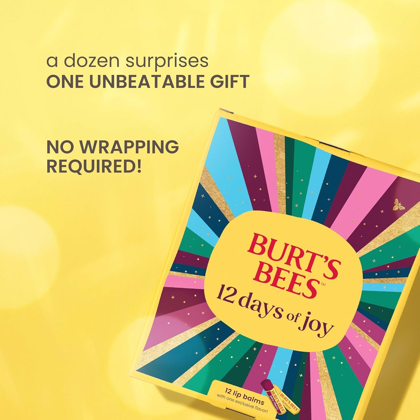 Burt’s Bees Advent Calendar - 12 Natural Lip Balms for 24-Hour Moisture | Juicy Cherry & More, 0.15 Oz Each