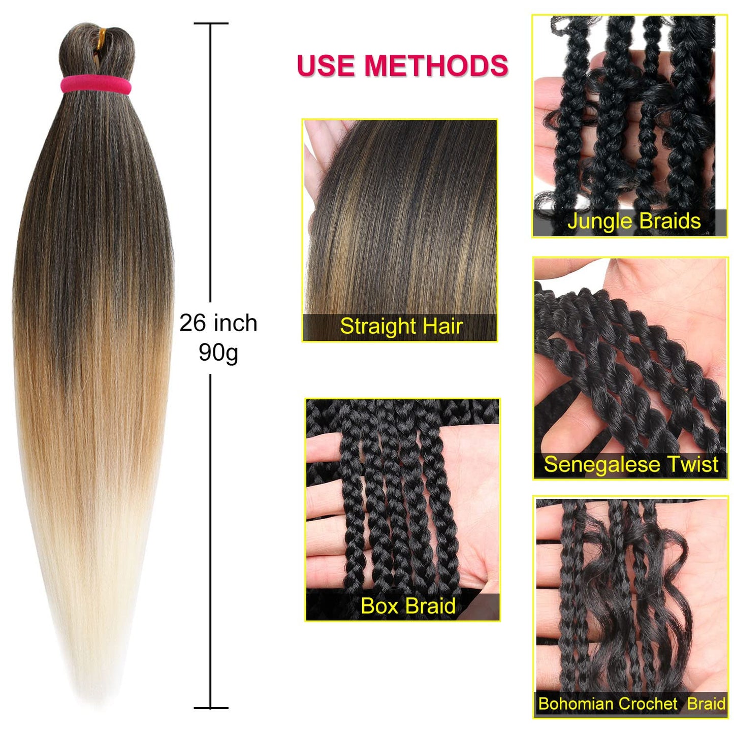 Leeven 8 Packs Black Braiding Hair 26 Inch Pre Streched Easy For Braiding Hair Yaki Texture Professional Braiding Hair Hot Water Setting Synthetic Hair Extension For Twist Braiding (1B#)