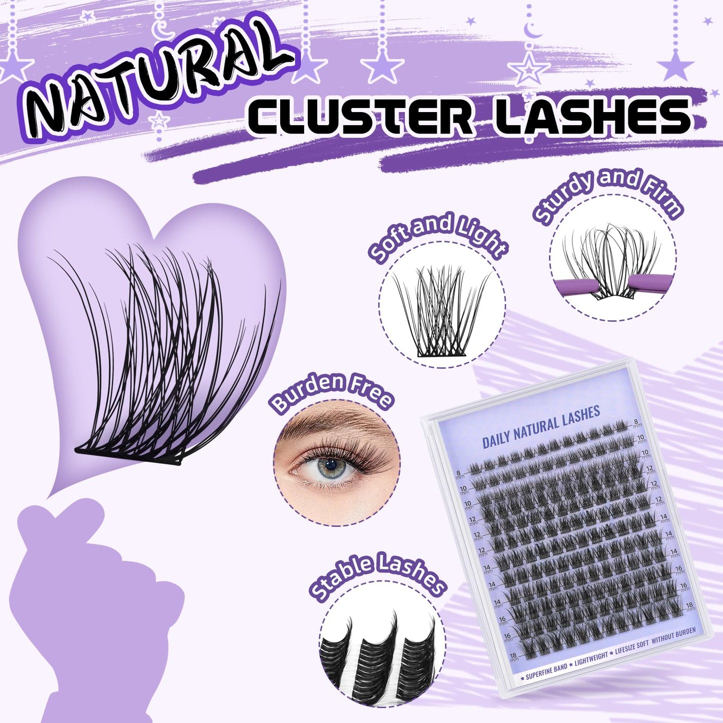 Lash Clusters Natural Cluster Eyelash Extensions 144 PCS Eyelash Clusters D Curl Z01 Individual Lashes for Beginners 8-18mm Cluster Lashes Superfine Band Eyelash Extension（Z01-D-8-18mix）