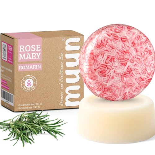 Muun Rosemary Shampoo & Conditioner Bar - Strengthening, Volumizing Solid Soap for Oily Hair, pH Balanced