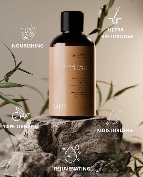 NALU Organic SOS Repair Shampoo - Urgent Care for All Hair Types | 8 Fl Oz with Botanical Hydrosols & Vitamins