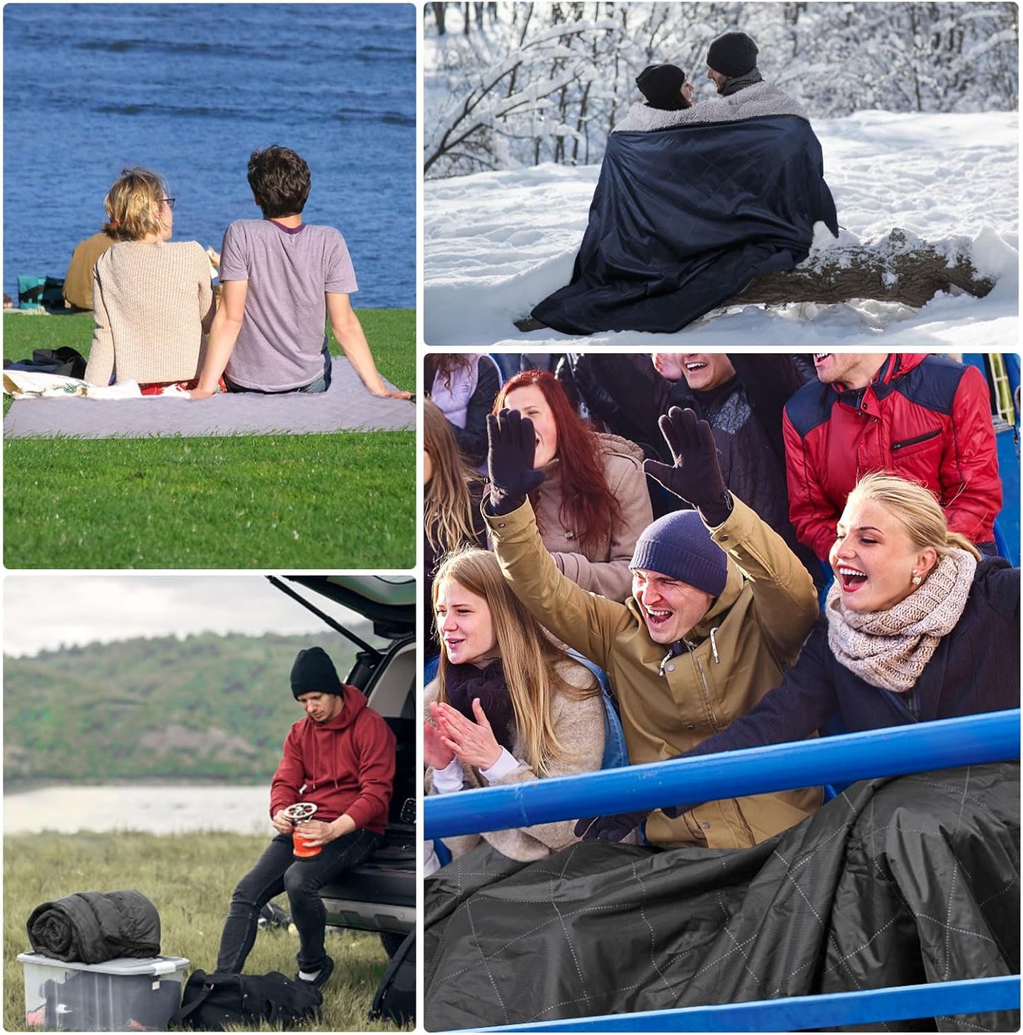 DUKUSEEK Sherpa Waterproof Camping Blanket - Warm, Large Fleece Hooded Blanket for Outdoor Events