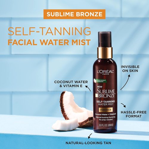 L'Oreal Paris Sublime Bronze Self Tanning Facial Mist - Water-Based, Coconut Water & Vitamin E, 3 fl. Oz