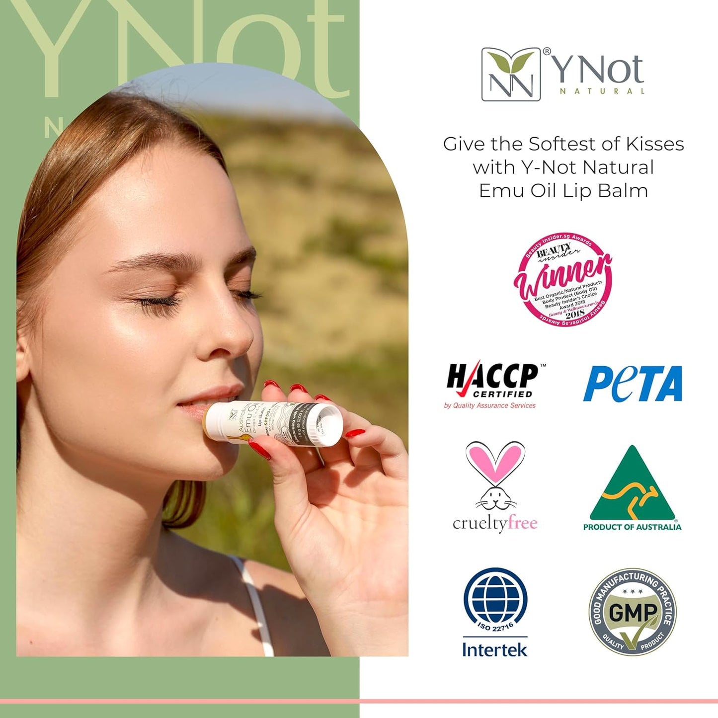 Y-Not Natural Emu Oil Moisturizing Lip Balm - Hydrating SPF50+ Protection | 15g Stick with Vitamin E & Omega Fatty Acids