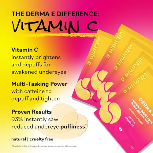 Derma E Vitamin C Eye Patches - Brightening Hydro Gel for Dark Circles & Puffiness | 10 Ct (5 Pairs)