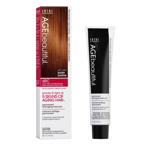 AGE beautiful Permanent Hair Color Dye Liqui Creme | 100% Gray Coverage | Anti-Aging Haircolor | Biotin for Thicker, Fuller Hair | Professional Salon Coloring | 6RC Light Red Copper