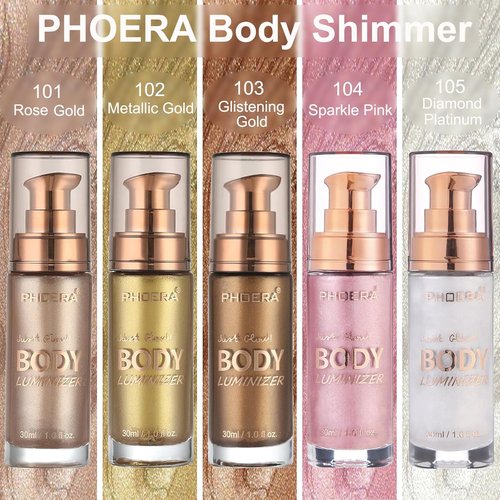 PHOERA Body Shimmer Oil - Bronzer Highlighter for Luminous Glow | 1oz Rose Gold