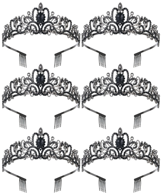 6 Pack Sparkling Crystal Princess Tiaras for Women Crown Queen Fashion Headband for Wedding Birthday Bride Bridal Prom Party Valentines Mothers Day Gifts Black