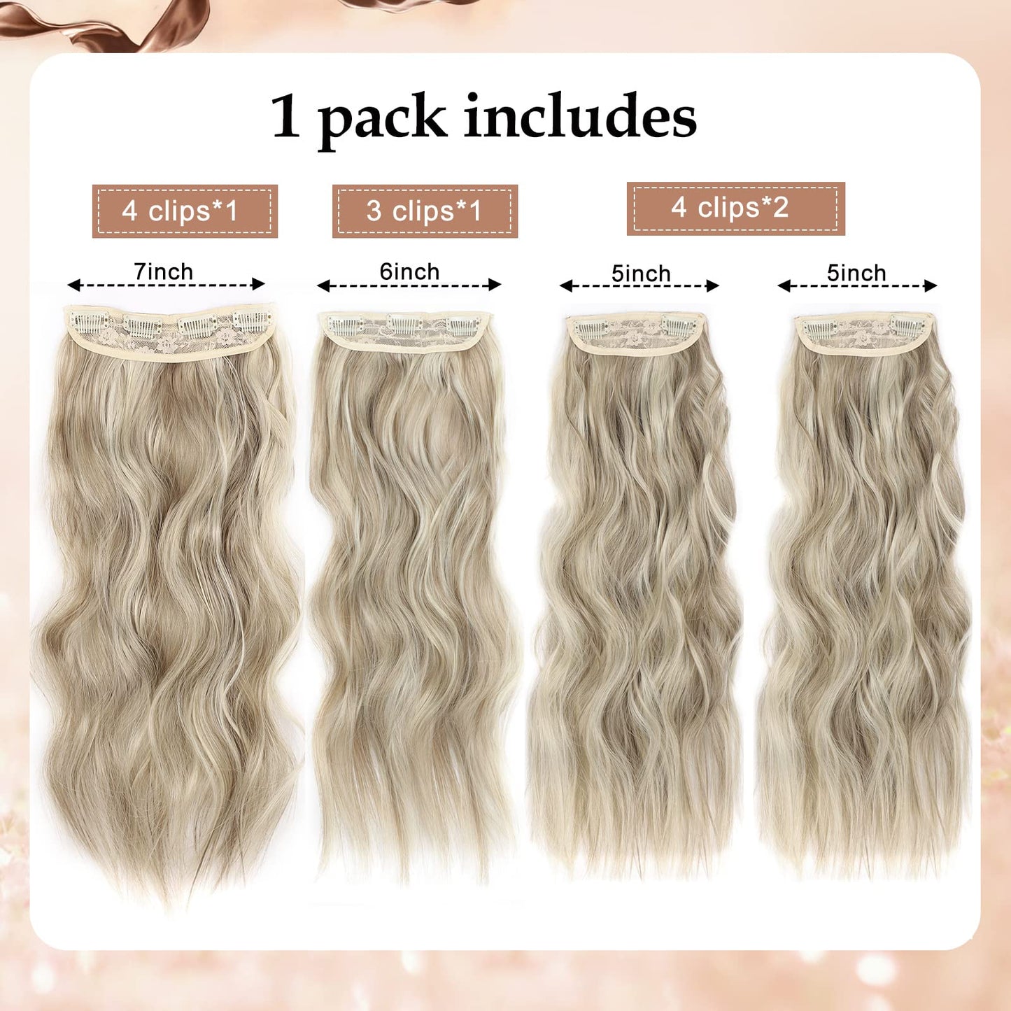 Not Tangled 20 Inch Long Wavy Synthetic Hair Extensions Honey Blonde Mixed Light Brown 4PCS thick long Clip in Hair Extensions for Women Full Head Natural Soft (20INCH, 22H10)