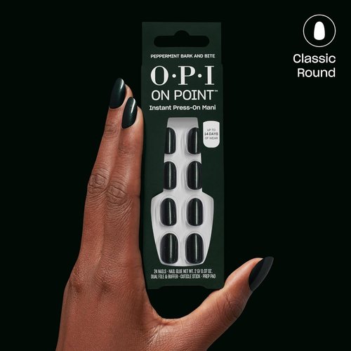 OPI On Point Press On Nails - Short Round Classic & Accent Nail Art | 24 Count With Glue | Long-Lasting & Reusable