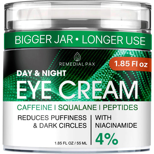 REMEDIAL PAX Eye Cream for Dark Circles and Puffiness, Bags Under Eyes Treatment, Anti-Aging Collagen Eye Cream for Wrinkles, Day & Night Caffeine Eye Cream with Niacinamide Dimethicone
