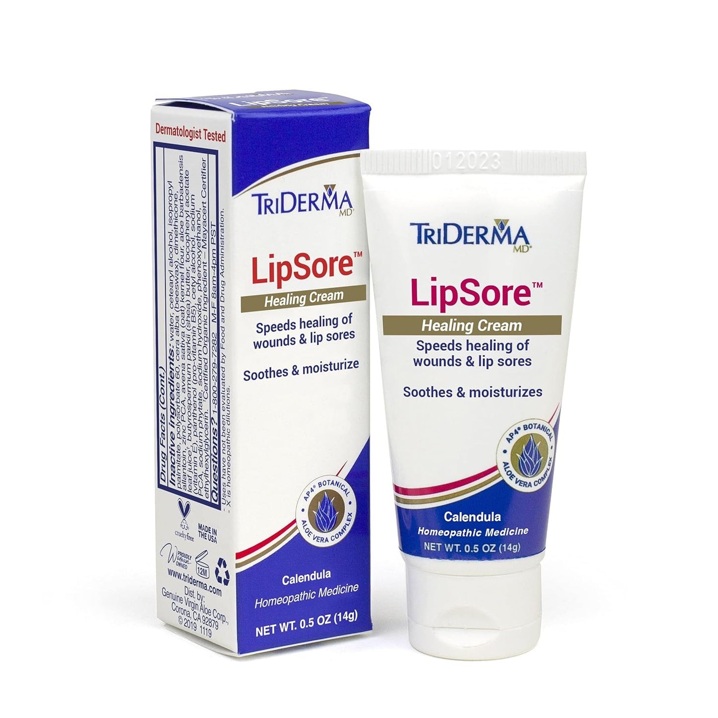 TriDerma LipSore Healing Cream - Calendula & AP4 Aloe Vera Gel for Soothing Relief | 0.5 oz