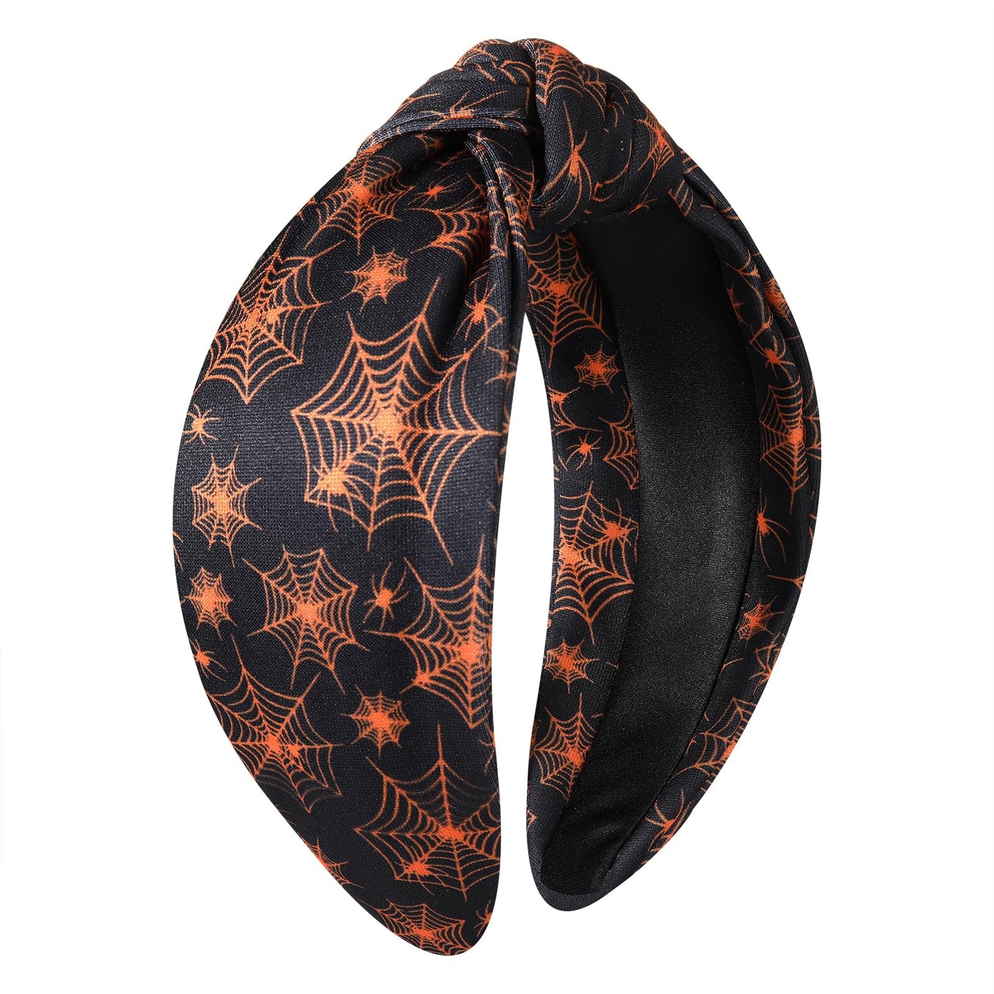 ZITULRY Halloween Knotted Headbands for Women Spider Web Printed Wide Top Knot Hairband Party Decoration