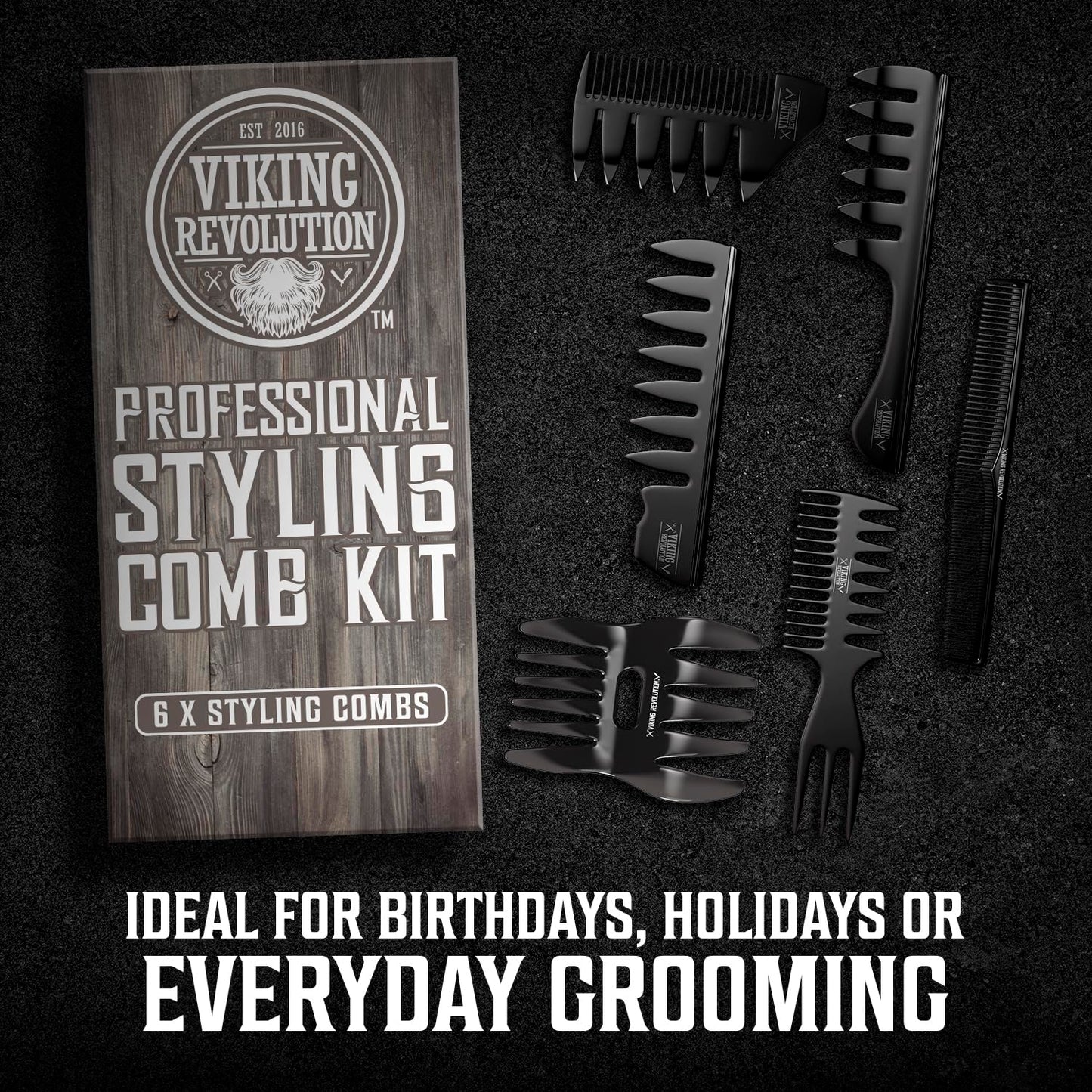Viking Revolution Hair Combs Set for Men | Professional Styling, Grooming & Detangling - 6 Pieces, Anti-Static & Durable