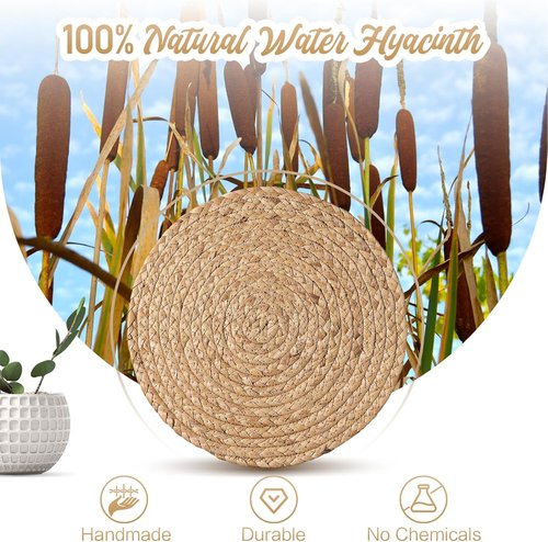 Aofmee Round Woven Placemats Set of 6 - Boho Rattan Table Mats | Natural Water Hyacinth Decor