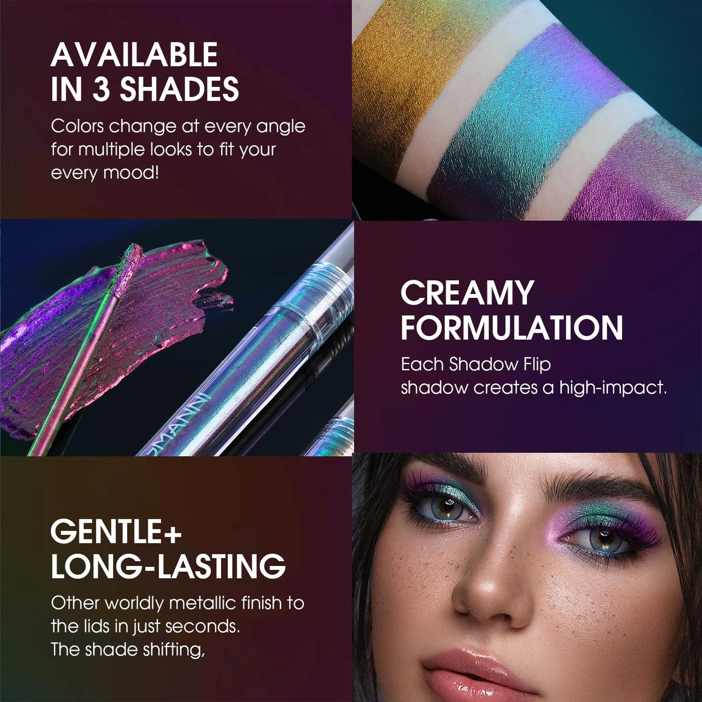 Jolilab Metallic Liquid Chameleon Eyeshadow, Multi-Dimensional Eye Looks, Long-lasting Holographic Glitter Multichrome Eyeshadows Makeup (#Peacock+#GX013)