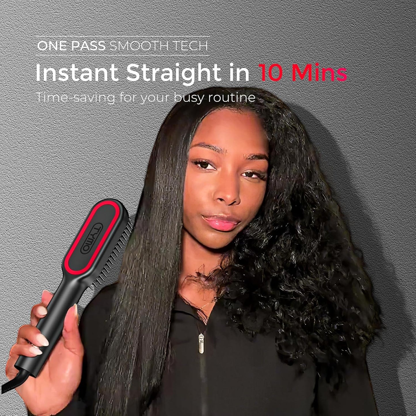 TYMO Hair Straightener Brush - Ionic Compact Styling Brush for Fast, Smooth Results | Lightweight, Black