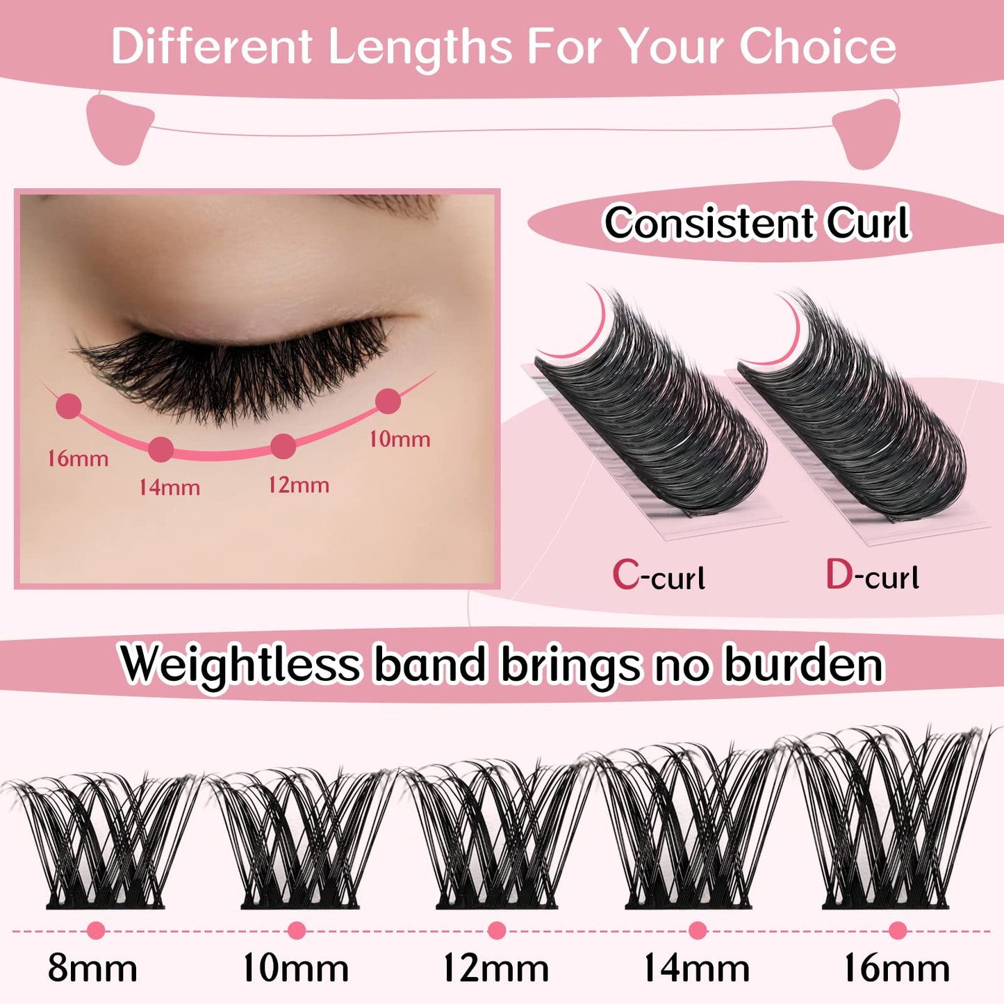 Cluster Lashes 72 Pcs Lash Clusters DIY Eyelash Extension Individual Cluster Eyelashes Tender Style Self-Application Fluffy Super Thin Band Reusable Soft & Comfortable(Tender-C-10mm)