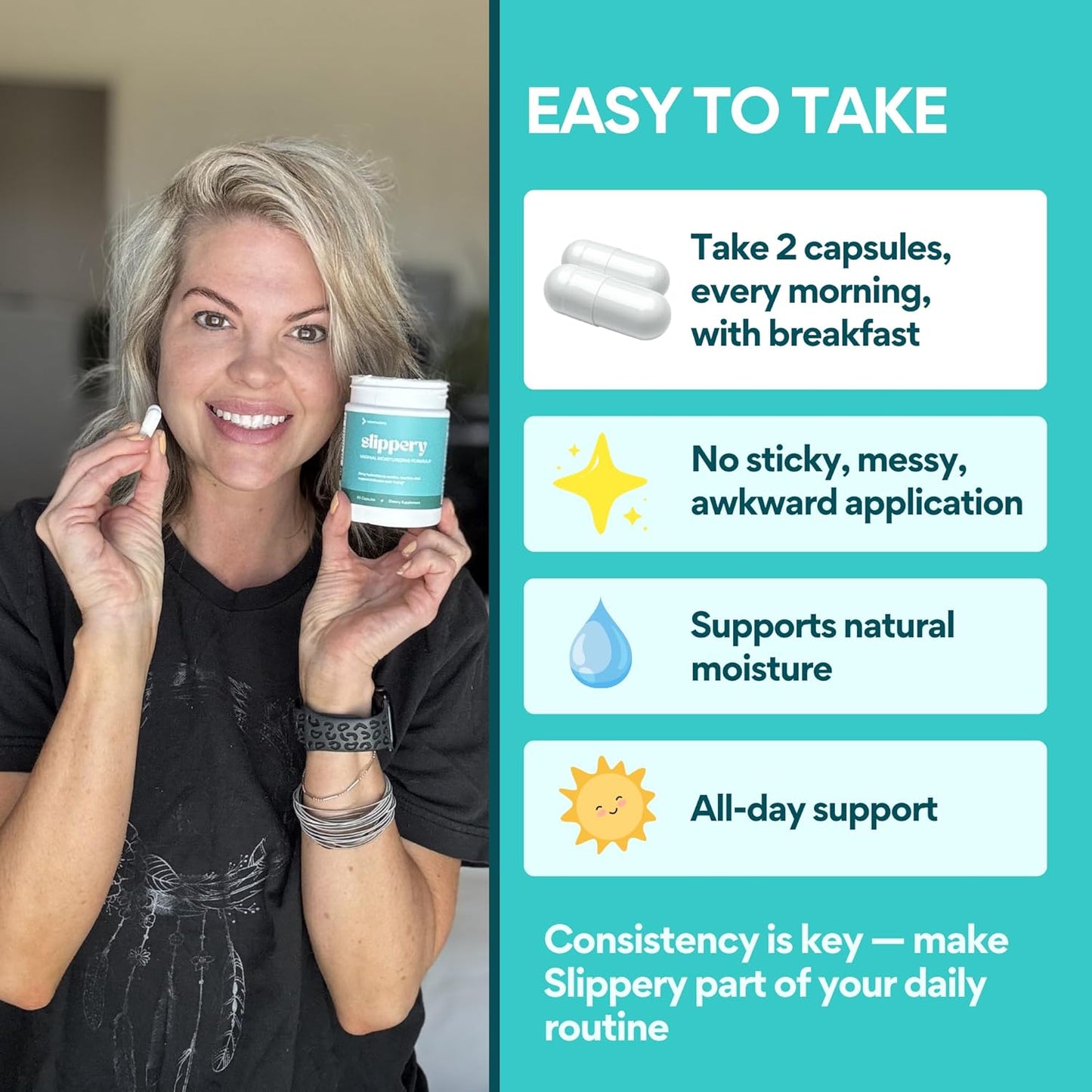 VoomVaya Vaginal Moisturizer - Slippery Elm Relief for Women Over 40 | 60 Capsules for Dryness Support