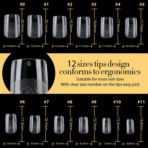 UNA GELLA Soft Gel Nails Tips Pre-file | 240 Short Square Gel Tips | Short Full Square Press On Nails 12 Sizes Full Square Nail Tips Short Square Fake Nails Full Cover Short Nail Extension