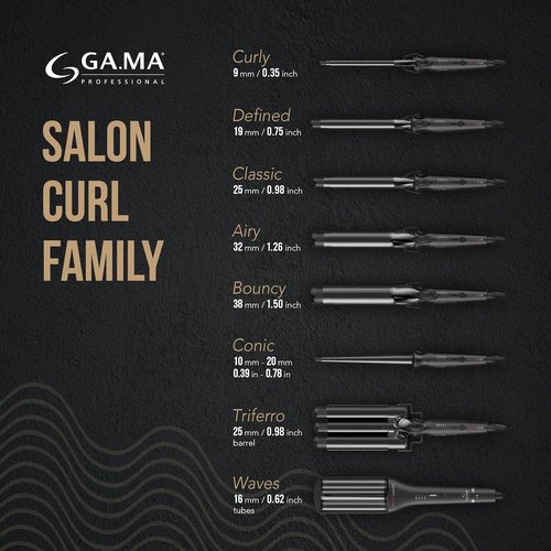 GA.MA Salon Waves Curling Iron - Adjustable 4-Size Titanium Wave Barrels (0.67–0.98″) with LED Display