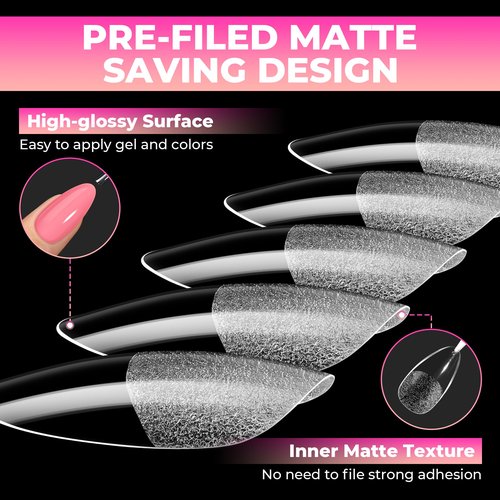 UNA GELLA Almond Nail Tips: 510Pcs Almond Gel Nails Tips 15 Sizes Pre-Etched Full Cover Almond Clear Press on Nails Acrylic False No C Curve Nail Tips for Press on Nail Extensions Home DIY Salon