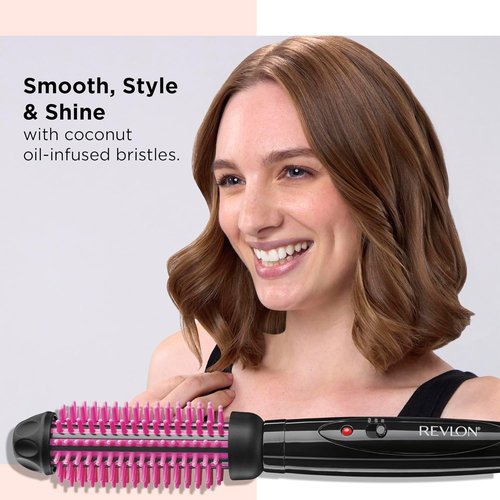 REVLON Heated Hair Styling Brush - Silicone Bristles for Fast Volume & Smooth Styles | 1" Barrel (Black/Pink)